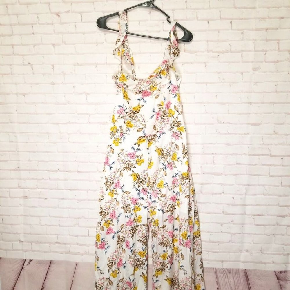 Vutti Jumpsuit Womens Adult Large White Ruffled Floral Preppy Adjustable Chest